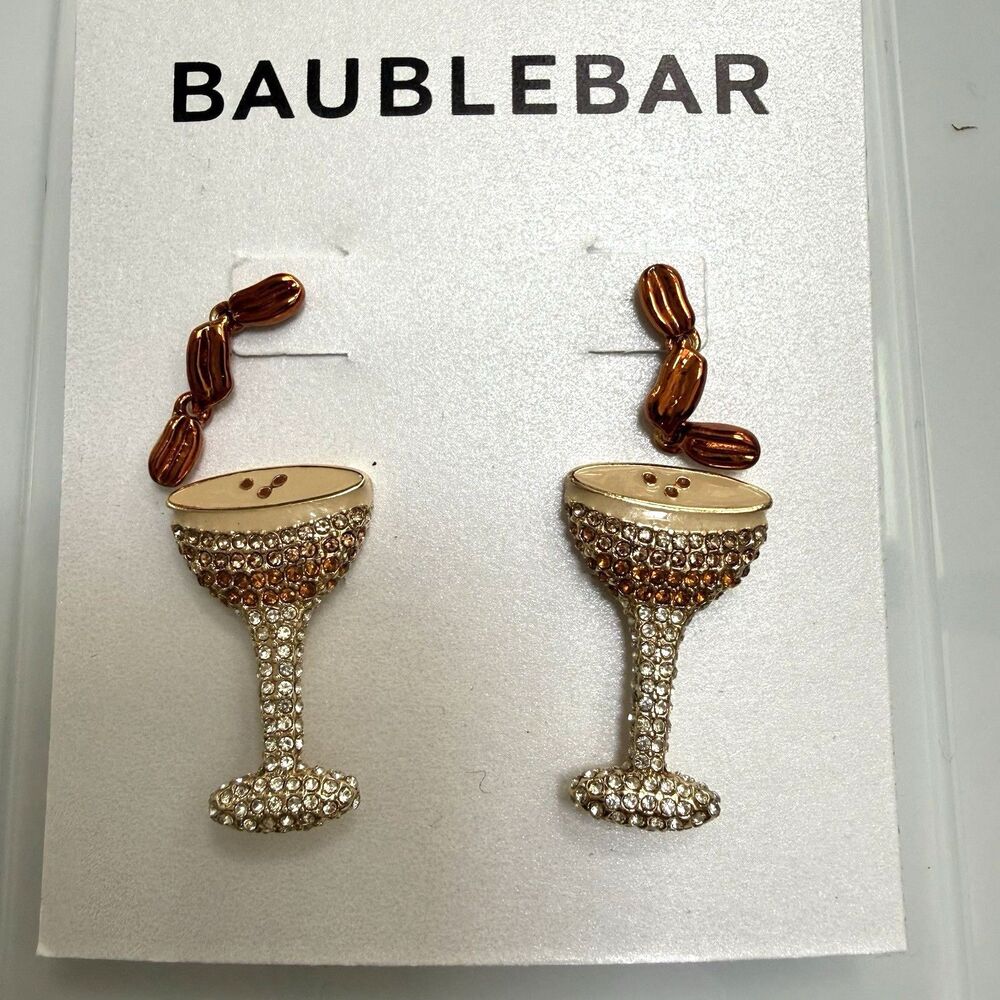 BaubleBar Espresso Martini Glass Pavé Crystal Stud Earrings 2 pairs Cocktail NWT